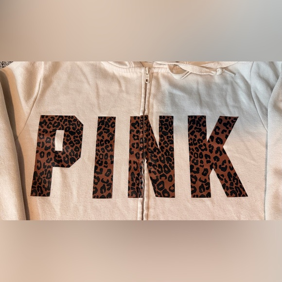 PINK Victoria Secret 2 piece hoodie and jogger sweatpants Set - Cream & leopard - Picture 3 of 6